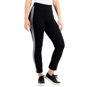 NWT Eileen Fisher Pants Trousers Slim High Rise Side Stripe Black Gray Large